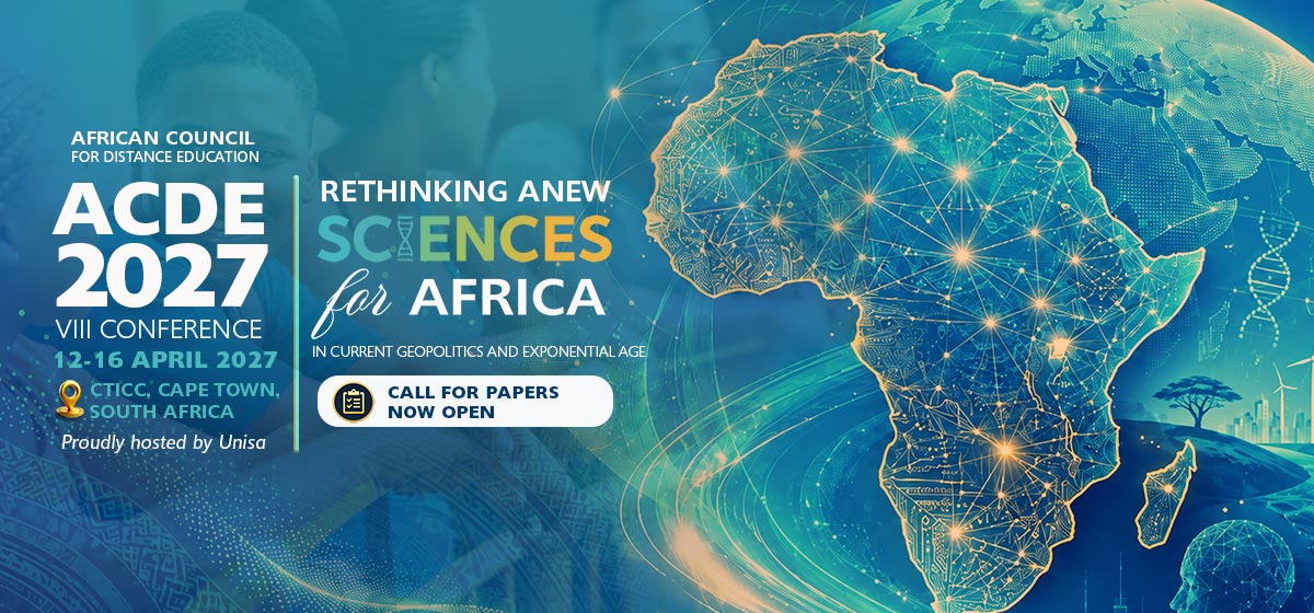 ACDE 2027 banner: Rethinking Anew Sciences for Africa, April 12-16 in Cape Town, hosted by Unisa. Call for Papers open.